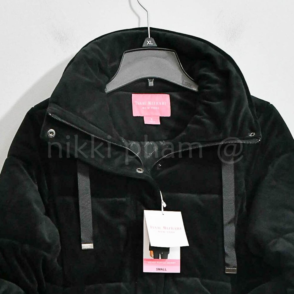 NWT NEW WOMENS ISAAC MIZRAHI NEW YORK VELVET PUFFER JACKET COAT IN black - Picture 6 of 6